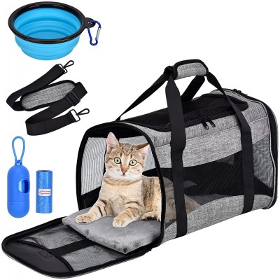 Queta Sac de transport pour chiens et chats sac doux et respirant pour animaux domestiques sac à bandoulière portable de transport confortable sac + bol pliable pour voyage
