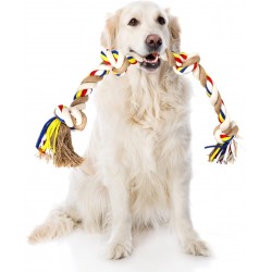 Nobleza Corde de jouet pour chien 100% coton bénéfique pour la santé mentale du chien ， Santé dentaire et nettoyage des dents ， Meilleur cadeau pour tous les types de chiens （Beige et marron）- 68cm