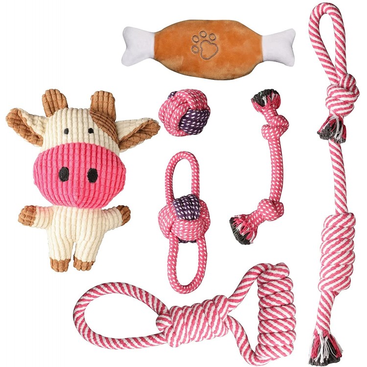 Yarchonn Lot de 7 jouets à mâcher pour chien en corde interactive et peluche en peluche pour chiens de petite et moyenne taille à mâcher nettoyage des dents.