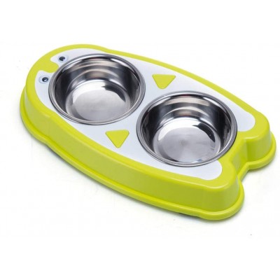 Gamelle pour Chats Et Chiens Mangeoirs Et Abreuvoirs pour Chiens Pet Supplies Pingouin Double Bowl Dog Food Plastique Double Bol en Acier Inoxydable Jaune