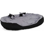 lionto Lit pour chien canapé lavable avec coussin réversible gris noir L 110 x 80 cm