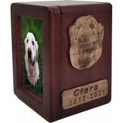 Tarngod Custom Name and Date，Love Logo and Pet Avatar，Cremation Pet Urn Engraved Dog Cat Ashes Pet urn for Dogs Cats Keepsake Wood Box. A