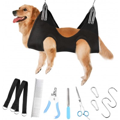 Hamac de toilettage pour chien kit de ciseaux à griffes pour chiens harnais pour taille-ongles sac de retenue avec coupe-ongles peigne pour animaux de compagnie soins des oreilles et des yeux