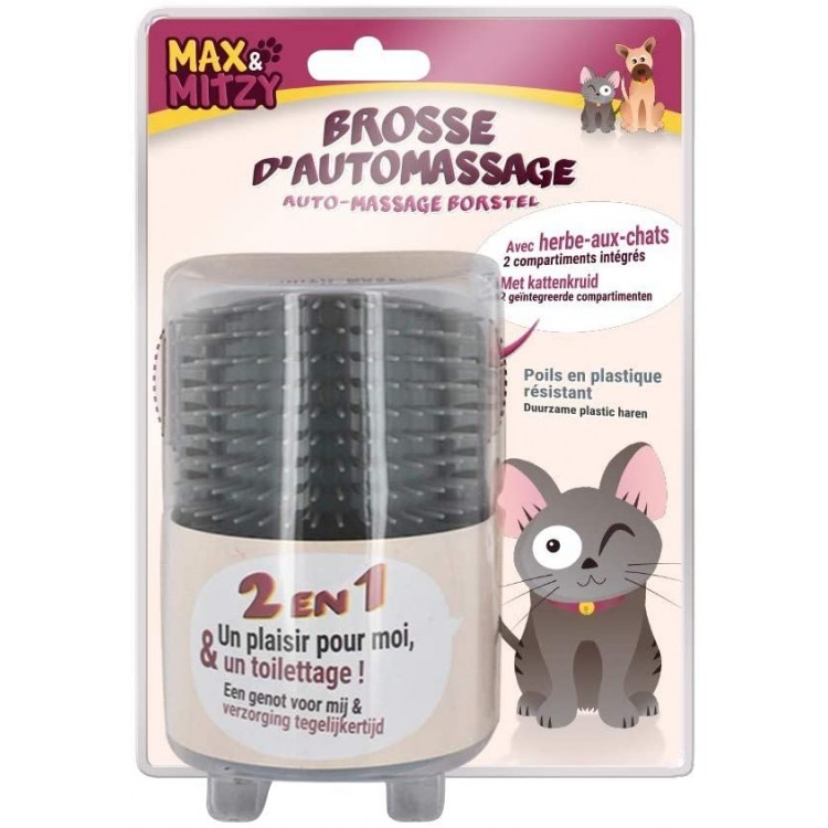 Max&Mitzy Brosse chat pour massage | Brosse pour chat herbe a chat | Toilettage du chat | Grattoir chat mural | Massage chat