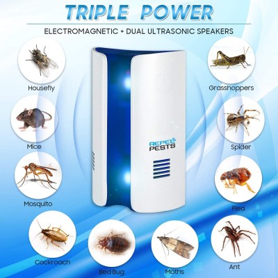 FLLOVE Conversion de fréquence Tueur moustiques à ultrasons électronique répulsif Souris Cockroach moustiques Moths Insecticide Pest Control Color : UK Plug