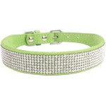 Gulunmun Colliers Classiques pour Chiens Dogs Collars Soft Microfiber Glittering Rhinestones Collar for Small Medium Large Dogs Beautiful Decorative Collar Pet Products@Light Green S