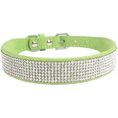 Gulunmun Colliers Classiques pour Chiens Dogs Collars Soft Microfiber Glittering Rhinestones Collar for Small Medium Large Dogs Beautiful Decorative Collar Pet Products@Light_Green_S