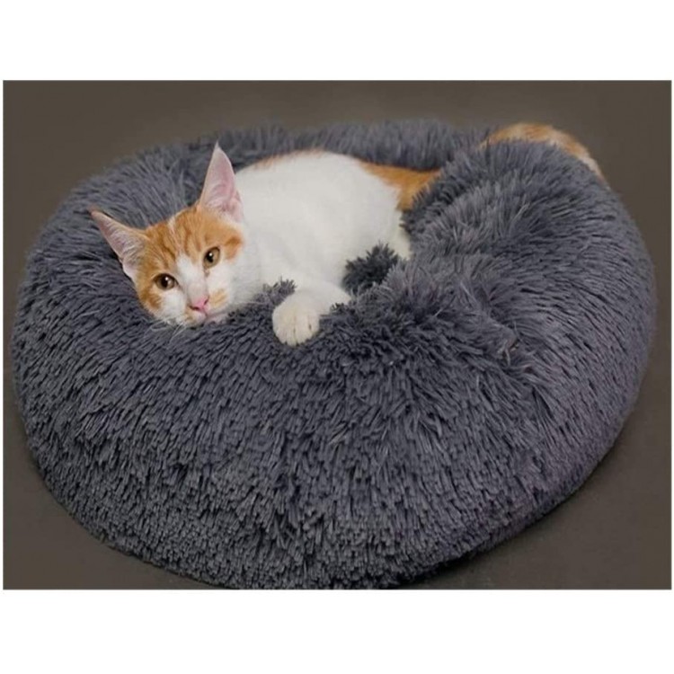 YUXIN Zhochen. Round Pet Dog Bed Lavable Lit for Chat Petit Donut Dog House Super Soft Cotton Mat Color : Gray Size : 70cm