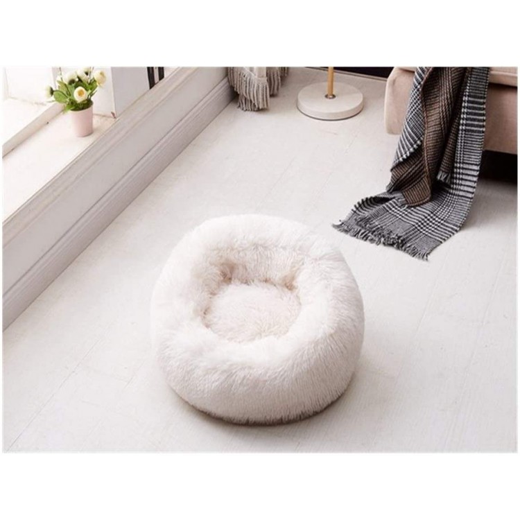 YUXIN Zhochen. Round Pet Dog Bed Lavable Lit for Chat Petit Donut Dog House Super Soft Cotton Mat Color : White Size : 80cm