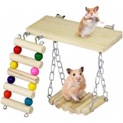 Andiker Jouets d’Exercice pour Hamster de 3 pièces Jouets à mâcher Suspendus en Bois pour Hamster Accessoires pour la Cage du Cochon d’Inde et du Petit Animal