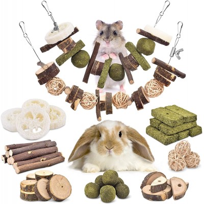 ERKOON Lot de 70 jouets pour lapin petits animaux jouets à mâcher En bois naturel Pour lapins chinchillas cochons d'Inde gerbille