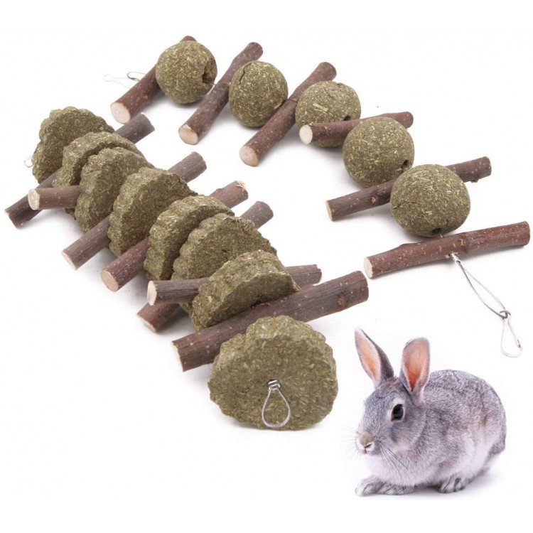 Lot de 2 jouets à mâcher pour les dents de lapin hamster pomme herbe naturelle jouets pour petits animaux de compagnie accessoires pour chinchilla cochons d'Inde lapin souris gerbille