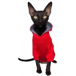 Kotomoda Sphynx Pull à capuche pour chat sans poils Rouge Taille XS