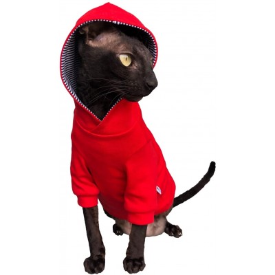 Kotomoda Sphynx Pull à capuche pour chat sans poils Rouge Taille XS