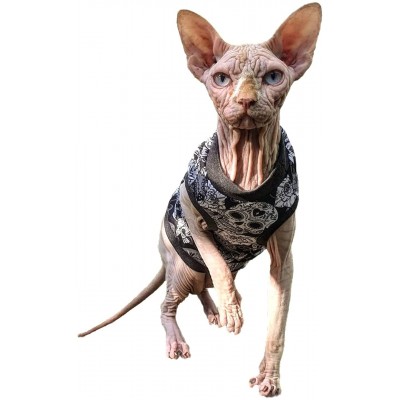 Kotomoda Tee-shirt chat noir Sculls pour spynx et chats nus XL