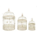 aubaho Lot de 3 Cages à Oiseau décorative Style Antique métal Blanc