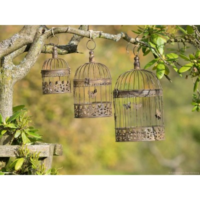aubaho Lot de 3 Cages à Oiseau décorative Style Antique métal Marron