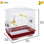 Ferplast Cage pour Canaris et Petits Oiseaux Exotiques Giusy Cage Rectangulaire pour Oiseaux Métal Robuste Vernis Blanc et Bac de Cage en Plastique Rouge 39 X 26 X H 37 cm