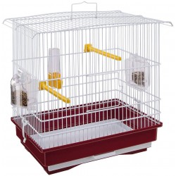 Ferplast Cage pour Canaris et Petits Oiseaux Exotiques Giusy Cage Rectangulaire pour Oiseaux Métal Robuste Vernis Blanc et Bac de Cage en Plastique Rouge 39 X 26 X H 37 cm