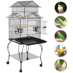 Yaheetech Cage Oiseaux avec Toiture Triple-A Cage sur roulettes avec Support Détachable pour Grosse Perruche à Collier Conure Veuve Conure à Joues Vertes Calopsitte Inséparable Conure Soleil