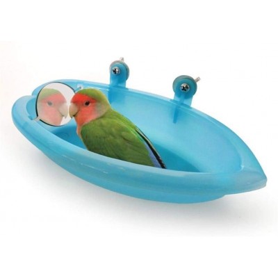 GeWu888 Créatif Petit Parrot Oiseaux Baignoire Pet Cage Accessoires for Oiseaux Miroir Bain Douche Box Color : Blue
