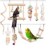 Kuoser Lot de 8 jouets à mâcher pour oiseaux perroquets cages balançoires avec cloches hamacs en bois pour perruches conures d'amour oiseaux calopsittes et pinsons