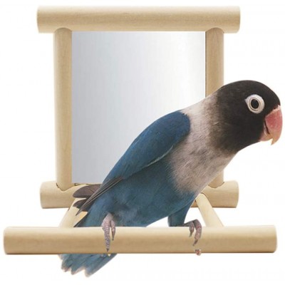 Pywee Oiseau Jouet pour Cage balançoire Suspendue avec Miroir Aire de Jeu de cacatoès échelle pour Perroquet Bain de Soleil Perruche Jouets en Bois Naturel