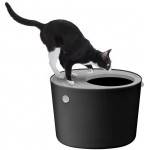 Iris Ohyama Bac à litière fermé avec entrée par le haut et couvercle à trous absence de dispersion de litière et d'odeur pelle incluse pour chat Cat Litter Box Jump-in PUNT-530 Noir