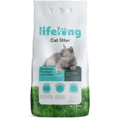 Marque  Lifelong Litière pour chats agglomérante bentonite parfum : talc pour bébé,10l