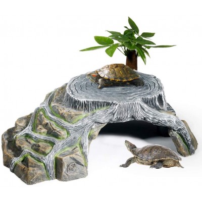 OMEM abri pour Tortue Terrarium terrestre Caverne Reptiles Rampes Plateforme Abri Décor Humidifier Cave Rock M