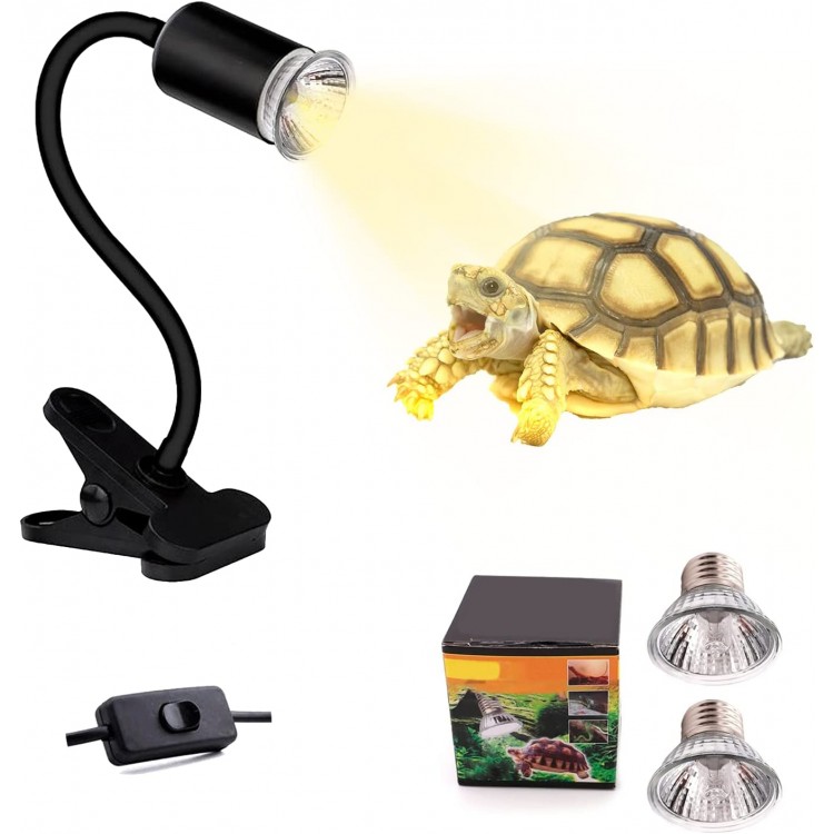 Lampe à chaleur UVB UVA pour tortue d’eau réglable 360° avec 2 ampoules de 25 W et 50 W