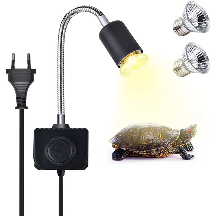 Bonlux Lampe Chauffante pour Tortue Intensité variable Lampe Tortue avec 2 UVA UVB Bulb Baking Lamp E27 Pied de Lampe 360° support réglable Câble de 1.5 m pour tortue lézard serpent