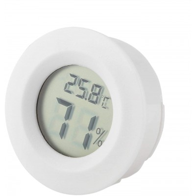 Ranvo Thermomètre de Reptile jauge d'humidité de température de Forme Ronde numérique précise LCD Anti-interférences pour armoires réfrigéréesWhite