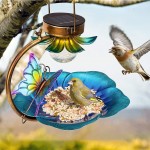 Grbewbonx Mangeoire à oiseaux solaire à suspendre avec éclairage LED décoratif pour décoration de jardin