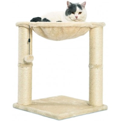 Basics Arbre à chat en forme de tour avec abri lit hamac et griffoir 41 x 51 x 41 cm Beige