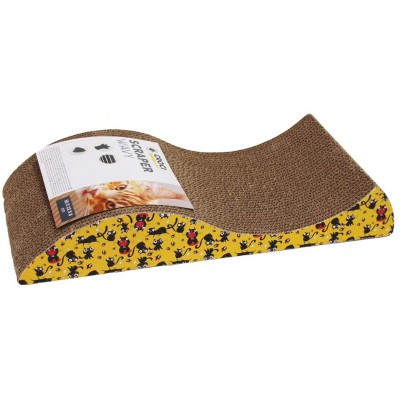 CROCI WAVY Griffoir pour chat Grattoir en carton ondulé Grattoir à chat avec herbe Format 50 cm