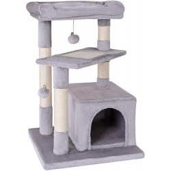 lionto Arbre à chat arbre à grimper griffoir pour chat hauteur 75 cm gris clair