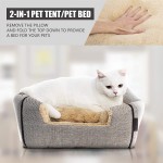 Lit niche pour chat d’intérieur avec coussin amovible lavable rembourré lit doux et auto-chauffant pour chat