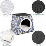 Maisons pour Chats Imprimées Niche pour Chat Intérieur Lit de Chat Cube avec Coussin Amovible Fleur Bleue