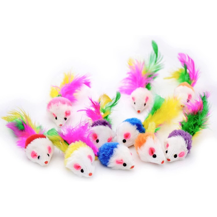 Famgee Lot de 20 jouets en fourrure pour chat avec queue en plumes couleur aléatoire