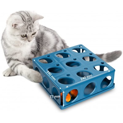 Huskl Jeu interactif pour chat Boîte intelligente avec 21 trous Jouet intelligent pour chat Bleu