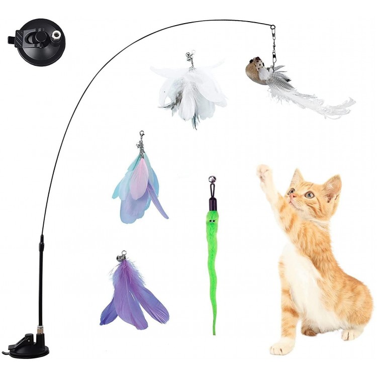 Jouet interactif pour chat avec ventouse jouet pour chat auto-occupation canne à pêche pour chat avec plumes et clochette jouet pour chat multicolore