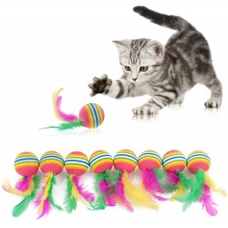 Molain Lot de 8 balles pour chat avec plume couleurs arc-en-ciel pour chaton interactif pour intérieur ou extérieur