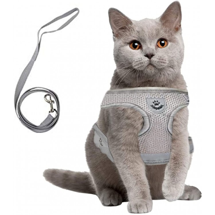 EKKONG Harnais pour chat harnais et laisse pour chat harnais réglable collier avec bande réfléchissante pour chat chaton et chien
