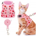 Gilet réglable pour chat harnais en maille imprimé fraise gilet + collier + laisse pour chat marchant en toute sécurité rose rose fraise L